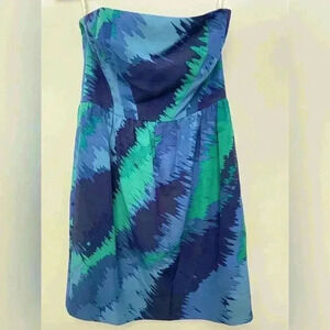 Shoshanna Blue Watercolor Silk Cocktail Dress Strapless Size 6